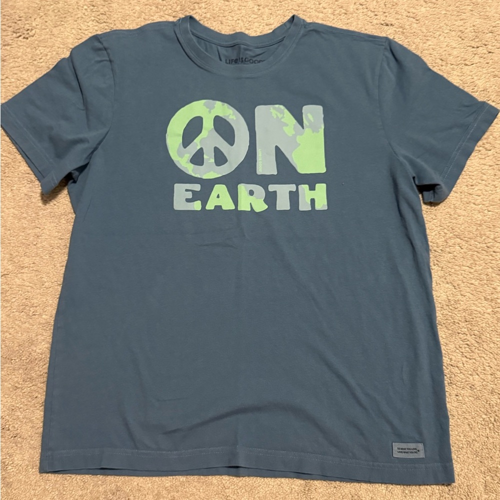 Life Is Good Blue Tee with Peace Graphic